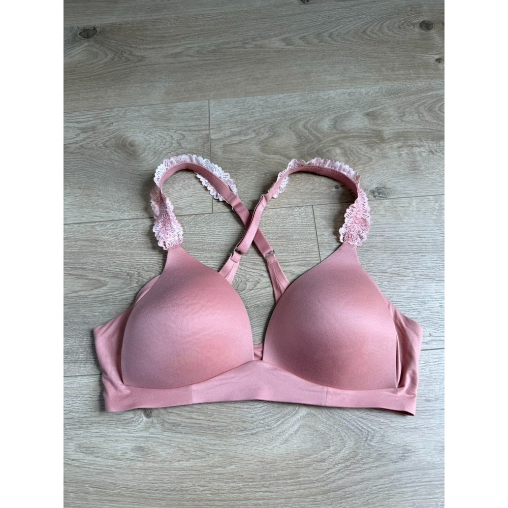 EUC Aerie Real sunnie wireless lace straps padded bra pink pull over size 34C